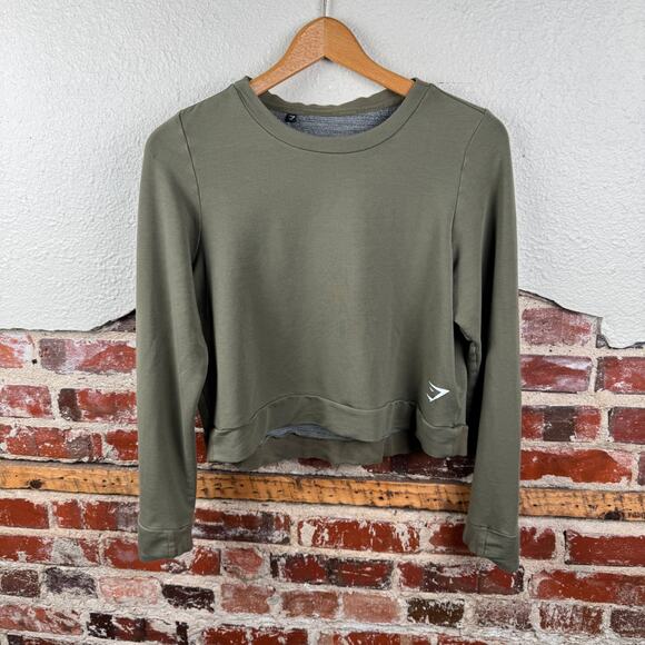 Gymshark Sweatshirt Size Small Green Viscose Crewneck Pullover Cropped Athletic - Picture 1 of 6